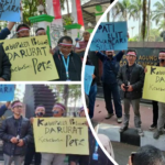 Demo : Puluhan jurnalis Blitar Raya menggelar aksi keprihatinan di depan Pendopo Ronggo Hadinegoro. Aksi ini menyikapi sikap arogansi Bupati Blitar Rini Syarifah dan timnya yang menutup rapat pintu komunikasi dengan wartawan (ist)